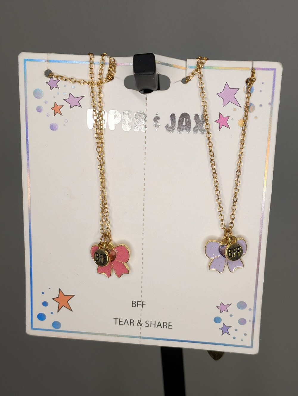 NWT Piper & Jax Nordstrom Rack Kids Glitter Bow BFF Necklace Set - Tear & Share